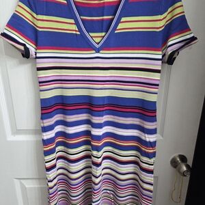 Adyson Parker Women’s Striped Knit Dress Short Sleeve V-Neck Multicolor Size M